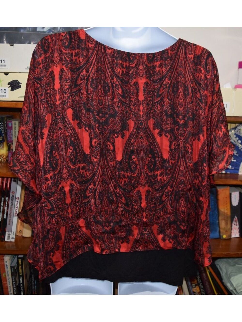 ALYX Women's 3X Plus Size Red and Black Paisley Blouse - Picture 3 of 5